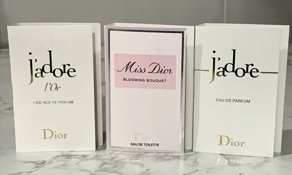 3X Dior Perfume Samples Miss Dior Blooming Bouquet, J’Adore/Or Essence de Parfum